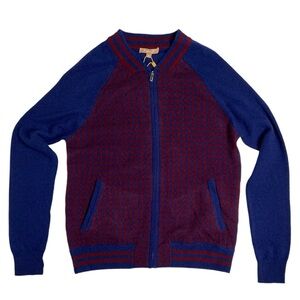 Kier + J Red and Blue Cashmere Full Zip Sweater Size Medium